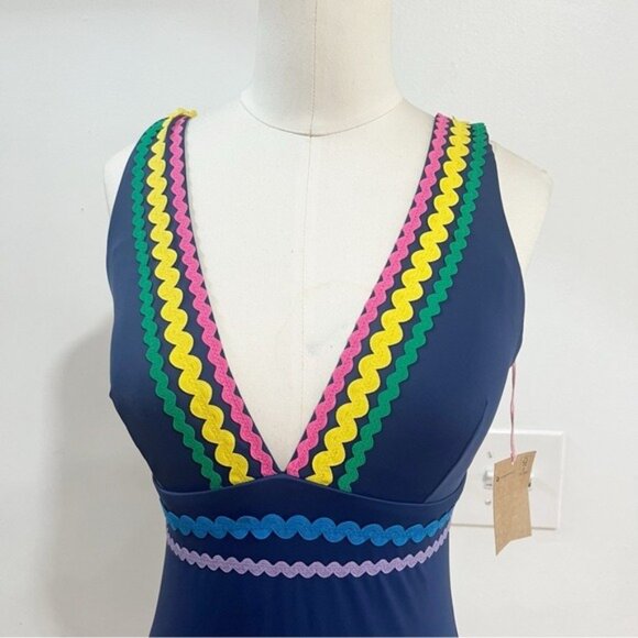 Boden Women’s Porto V-Neck Rik Rak Swimsuit - Size 8L - Picture 7 of 14